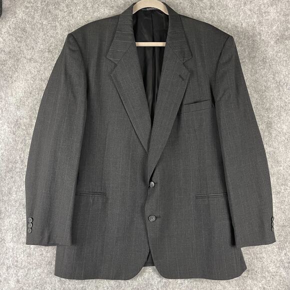 Kuppenheimer Wool 2 Piece Suit Dark Gray Striped Blazer 44L Pant 38x32 Pleated - Picture 2 of 16